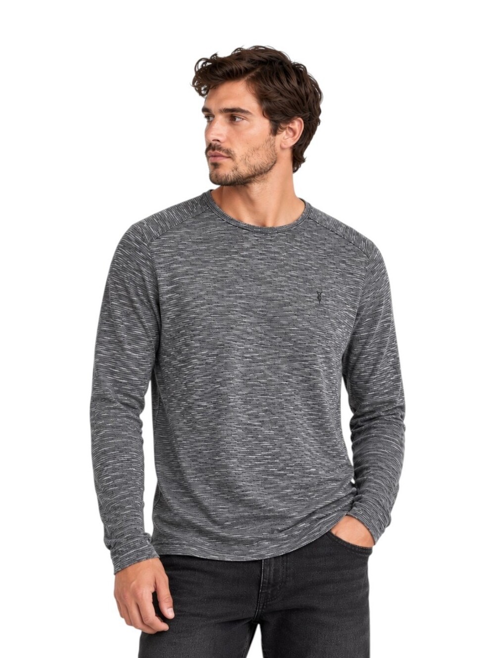 All Saints Clash LS Crew Long Sleeve Knit Top Gray XS